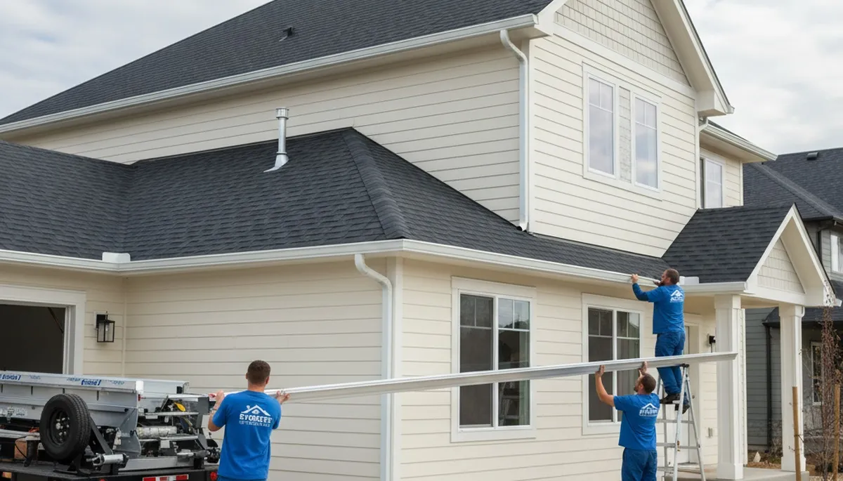 Seamless gutter installation on Tulsa OK home by Next Level Exteriors vinyl siding experts
